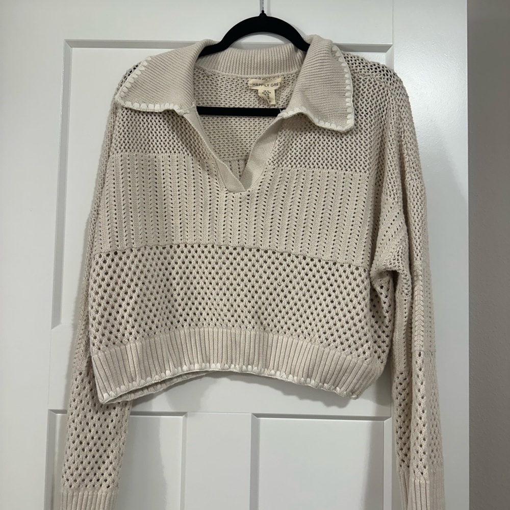Elegant Beige V-Neck Women's Sweater